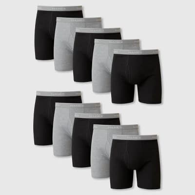 Hanes Men's Super Value Moisture-Wicking Cotton Boxer Briefs 10pk - Black/Gray S: Tagless, Breathable, Mid Rise - Image 1