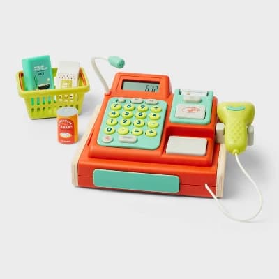 Cash Register Set - Gigglescape™: Educational Toy, Pretend Shopping Accessories, Play Money, Ages 3+, 31 Pieces - Image 1