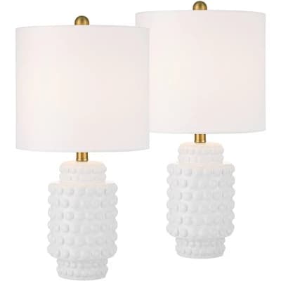 360 Lighting Hobnail 22 1/2" High Small Modern Accent Table Lamps Set of 2 White Ceramic Shade Living Room Bedroom Bedside Nightstand House Office - Image 1