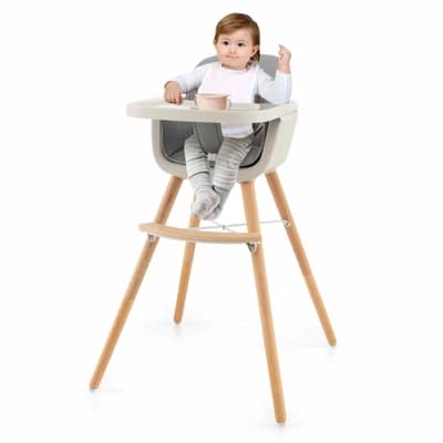 Infans 3 in 1 Convertible Wooden High Chair Baby Toddler w/ Cushion Gray - Image 1