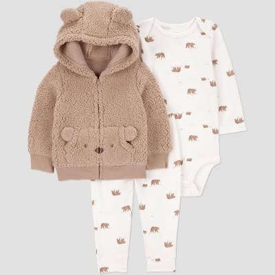 Carter's Just One You® Baby Boys' 3pc Thermal Bear Sweatshirt & Pants Set - Brown 12M