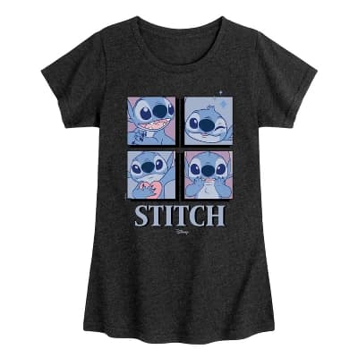 Girls' Disney Lilo & Stitch Fitted Short Sleeve Graphic T-Shirt - Heather Black - Large - Image 1