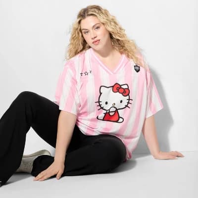 Women's Hello Kitty Short Sleeve Graphic Jersey - Pink 2X - Image 1