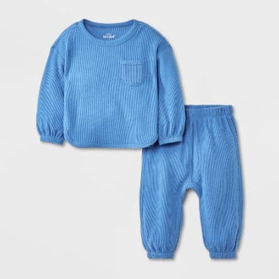Baby Boys' 2pc Cozy Thermal Sweatshirt & Jogger Pants Set - Cat & Jack™ Blue 18M