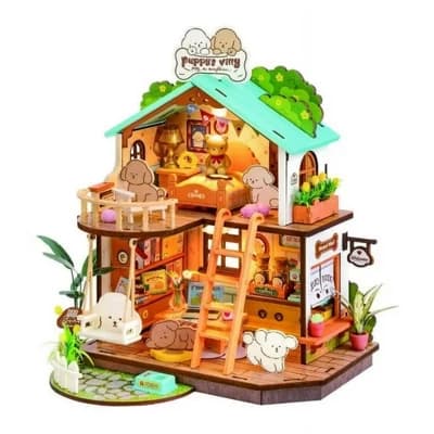 ROBOTIME Dollhouses, DIY Miniature Dollhouse with Puppy's Cozy Theme, Gift for Adult Kids, Multicolored, 10.93"*2.6"*8.31" - Image 1