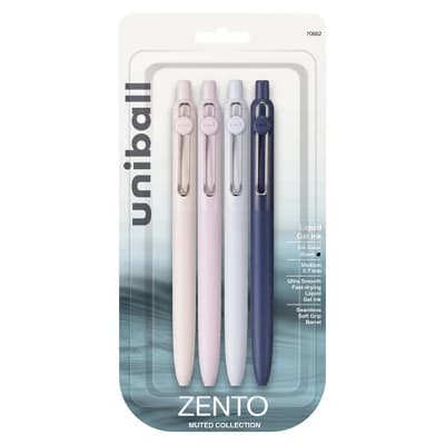 Zento uniball 4pk Gel Pen 0.7mm Medium Point Black Ink Muted Cool Barrel: Retractable Rollerball, Quick Drying, Stationery - Image 1