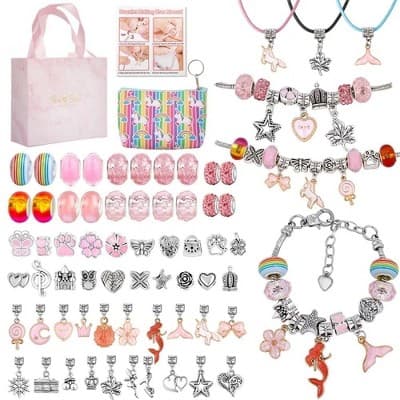 MOVSSOU Charm Bracelet Making Kit Jewelry Making Kit 66 Pcs Gifts for Ages 6 7 8 9 10 Girls - Image 1