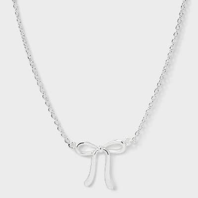 Silver Plated Bow Necklace - A New Day™ Silver - Image 1