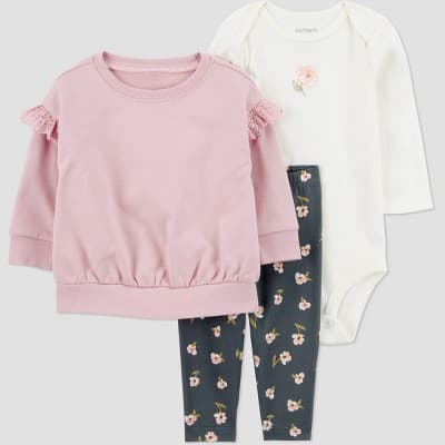 Carter's Just One You® Baby Girls' 3pc Floral Top & Bottom Set - Pink 6M - Image 1