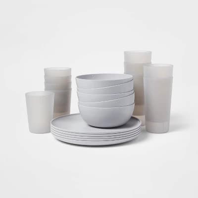 20pc Plastic Dinnerware Set Gray - Room Essentials™: Modern Dishes, Plates, Bowls & Tumblers, Dishwasher & Microwave Safe - Image 1