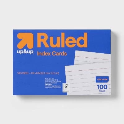 100ct 4" x 6" Ruled Index Cards White - up&up™: College Rule, Uncoated, 72 lb, Paper Basics, 4x6 Note Card Size - Image 1