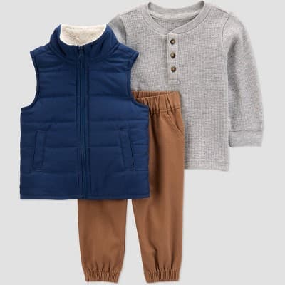 Carter's Just One You® Baby Boys' 3pc Top & Bottom Vest Set - Navy Blue/Khaki Newborn