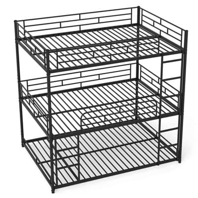 Costway Full Over Full Over Full Metal Bed Frame Heavy-Duty Triple Bunk Bed w/Dual Ladders - Image 1