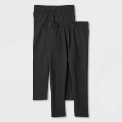 Toddler Girls' 2pk Leggings - Cat & Jack™ Black 12M: Cotton-Spandex Blend, Mid-Rise, Ankle Length, Elastic Waistband - Image 1