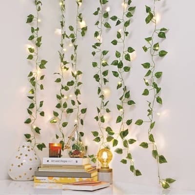 5' x 3.5' LED Vine Curtain String Lights Warm White - West & Arrow: Indoor PVC Ivy Fairy Lights, Battery Operated - Image 1
