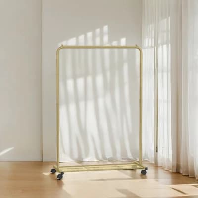 Heavy-Duty Clothes Rack with Dense Mesh Storage Shelf, 25.4mm Metal Garment Rack with Wheels and 2 Brakes Freestanding Clothes Rack Gold - Image 1
