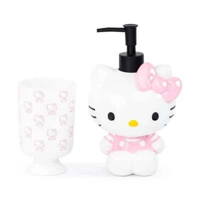 Sanrio Hello Kitty 2 Piece Bathroom Soap Dispenser & Tumbler Set - Image 1
