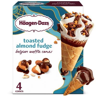 Haagen-Dazs Toasted Almond Fudge Belgian Waffle Ice Cream Cone - 14.8 fl oz/4ct
