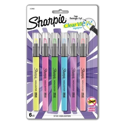 Sharpie Clear View 6pk Highlighters Chisel Tip Multicolored: Fine Point Markers for School & Office Supplies - Image 1