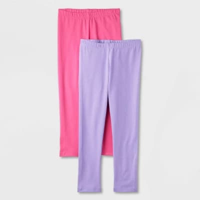 Toddler Girls' 2pk Leggings - Cat & Jack™ Purple/Pink 3T: Cotton Spandex Blend, Mid-Rise, Ankle Length, Elastic Waistband - Image 1