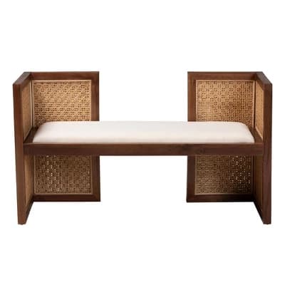 bali & pari Lovina Rattan and Acacia Wood Accent Bench Light Honey/Light Brown - Image 1