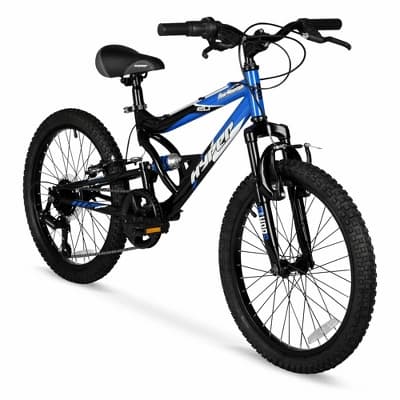 Hyper 20" Full Suspension Bear Mountain Bike - Black/Blue: 7-Speed, Steel Frame - Image 1