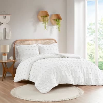 2pc Twin/Twin Extra Long Elise Clip Jacquard Duvet Cover Set Ivory - Intelligent Design: Contemporary Style, Button Closure, No Fill - Image 1