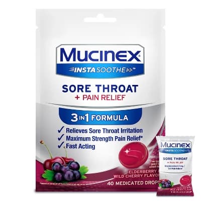 Mucinex Instasoothe Sore Throat Pain Relief - Elderberry & Wild Cherry - 40ct - Image 1
