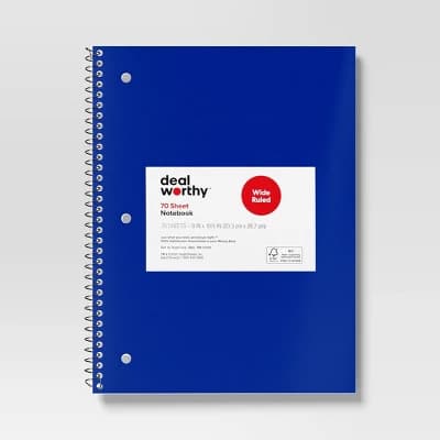 Subject Spiral Notebook Wide Ruled Blue - Dealworthy™ - Image 1