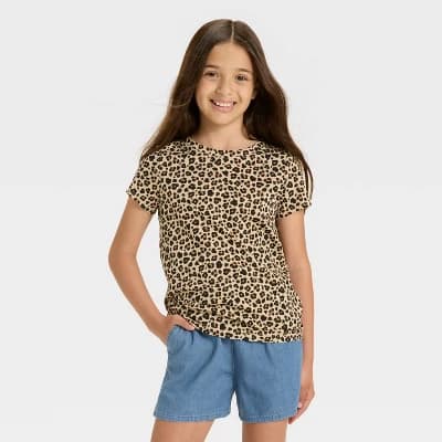 Girls' Short Sleeve Classic Fit T-Shirt - Cat & Jack™ Beige L - Image 1