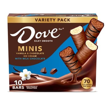 DOVE Minis Frozen Ice Cream Bars Variety Mix Vanilla and Chocolate Ice Cream With Milk Chocolate - 10ct/7.5 fl oz