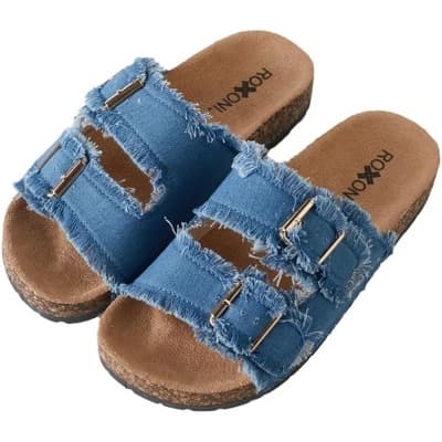 Roxoni Women's Double Buckle Sandals with EVA Insole & Non-Slip Sole –  Blue 10 - Image 1