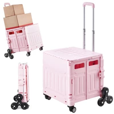VEVOR Foldable Utility Cart, 65L Collapsible Portable Crate Rolling Cart with Stair Climbing Wheels & 360° Swivel Wheels, Hand Cart - Image 1