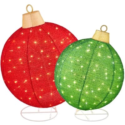 Best Choice Products 2pc Lighted Pop-Up Christmas Ornaments Outdoor Holiday Decoration w/ 180 LED Lights - Red/Green - Image 1
