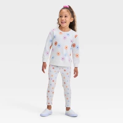 Toddler Girls' Floral Top and Bottom Set - Cat & Jack™ 12M: Botanical Pattern, Adjustable Waistband - Image 1