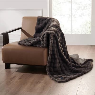 Brookstone Heated Oversized Textured Faux Fur Throw Warm Gray - Image 1