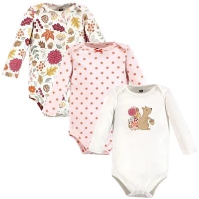 Hudson Baby Infant Girl Cotton Long-Sleeve Bodysuits, Fall Squirrel 3-Pack, 0-3 Months - Image 1