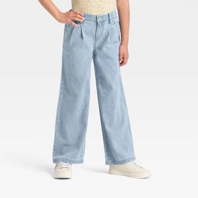 Girls' Wide Leg Jeans - Cat & Jack™ Light Wash L - Image 1