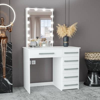 Turan Makeup Vanity White - Boahaus: Desk with 6 Drawers, Unlit Mirror, Modern Design, 59.63"H - Image 1