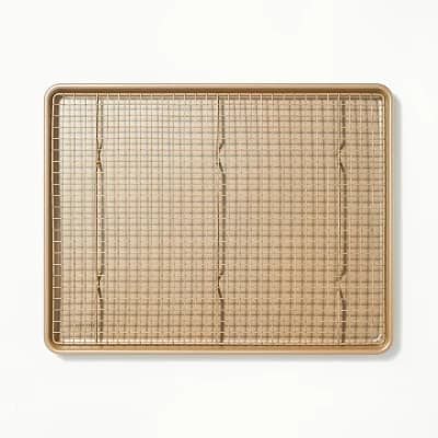 2pc Nonstick Baking Sheet and Cooling Rack Set Gold - Figmint™: Wire Rack Baking, Oven-Safe, Dishwasher-Safe - Image 1