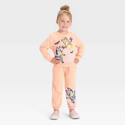 Toddler Girls' 2pc Bluey Halloween Fleece Sweatshirt and Pants Set - Orange 5T - Image 1