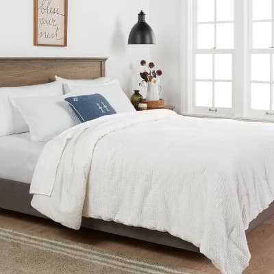 3pc Full/Queen Washed Waffle Weave Comforter and Sham Set White - Threshold™: Textile, Oeko-Tex Certified, Midweight - Image 1