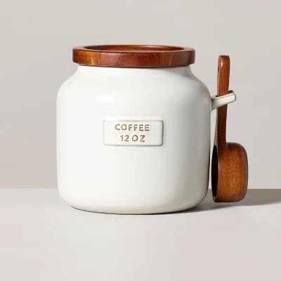 12oz Stoneware Coffee Canister with Wood Lid & Scoop Cream/Brown - Hearth & Hand™ with Magnolia - Image 1