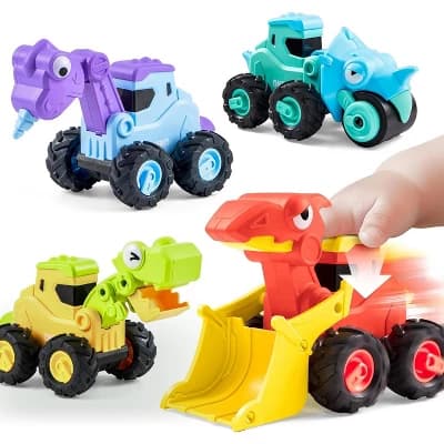 Joyfy Baby Car Toys for 1 2 3 Years Old Boys Girls, 4Pcs Dinosaur Truck Toys for Toddlers, Birthday Gift for Kids - Image 1