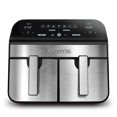 Gourmia 10-Qt. Dual Basket Digital Air Fryer with Smart Finish & Match Cook Black Stainless Steel: 1-Year Warranty, Dishwasher-Safe Parts - Image 1