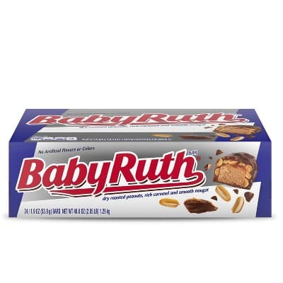 Baby Ruth 12/16/24/36 Pack Full Size Single Chocolatey, Peanut, Caramel, Nougat Candy Bar 1.9oz Each Bulk Packaging 36 Pack