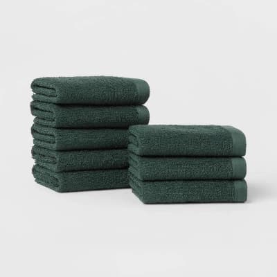 8pk Antimicrobial Washcloth Set Dark Green - Room Essentials™: Cotton Terry, Midweight, Machine Washable, Oeko-Tex Certified - Image 1