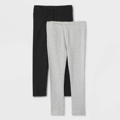 Toddler Girls' 2pk Leggings - Cat & Jack™ Black/Heather Gray 2T: Cotton Spandex Blend, Mid-Rise, Ankle Length, Elastic Waistband - Image 1