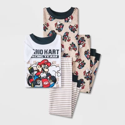 Toddler Boys' 4pc Cotton Snug Fit Mario Kart Racing Team Pajama Set - Beige 4T - Image 1