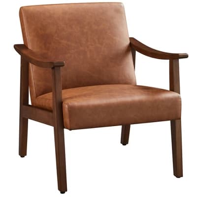 Yaheetech Modern Faux Leather Upholstered Armchair Accent Chair with Solid Wood Legs, Brown - Image 1